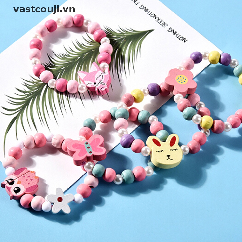 1 Bộ Vòng cổ Chuỗi Hạt Gỗ Mặt Hoạt Hình VASTJI
