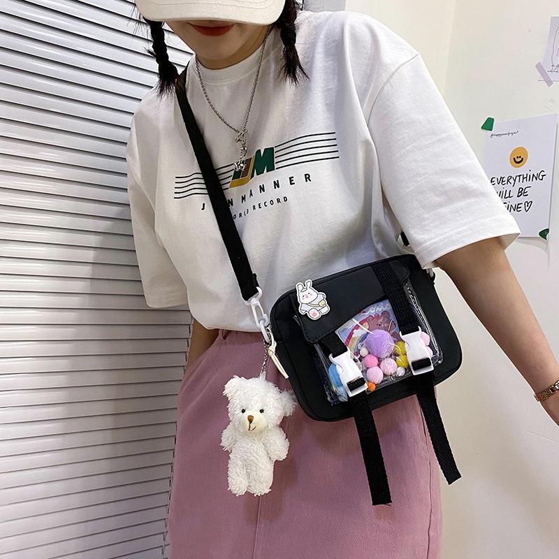 Túi Vải Trong Suốt Khóa Đôi Kèm Bông Bên Trong Và Sticker Kiểu Hàn