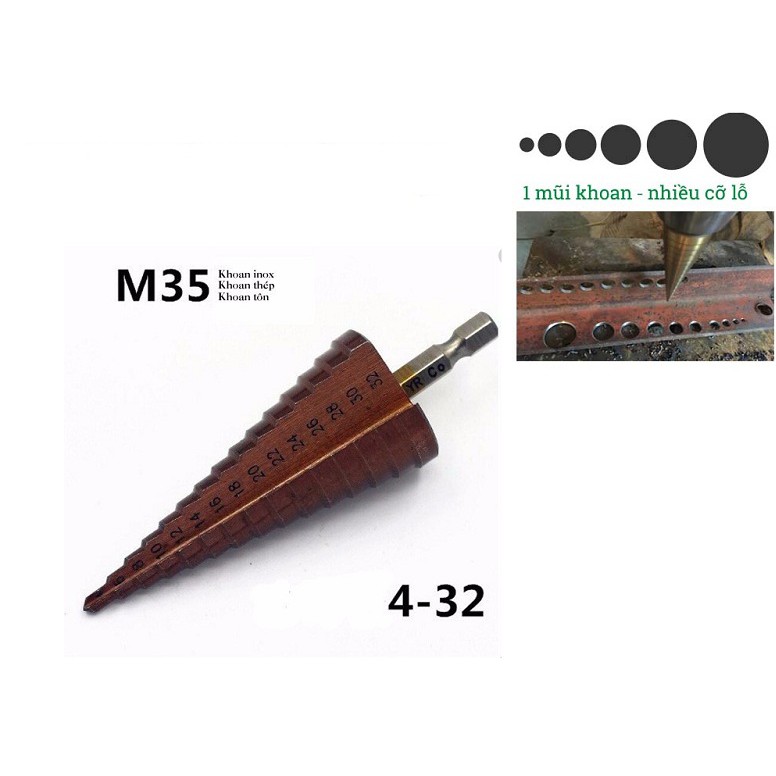 Mũi khoan bước HSS Coban M35 cỡ 4 - 32mm siêu cứng,khoan đa năng