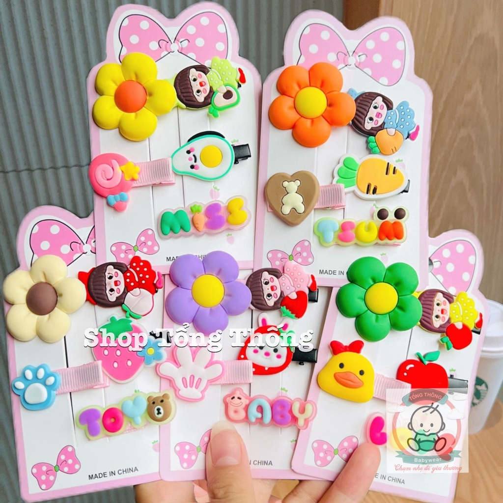 Set 10 kẹp tóc Tết năm mới 2024 Giáng sinh hoạt hình cao cấp lxinh xắn đáng yêu dễ thương cho bé gái