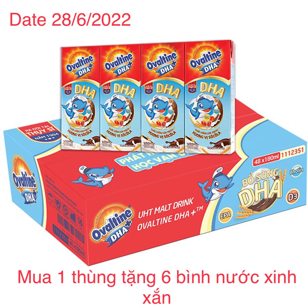 Thùng 48 hộp thức uống lúa mạch hương vị socola Ovaltine DHA+ 180ml