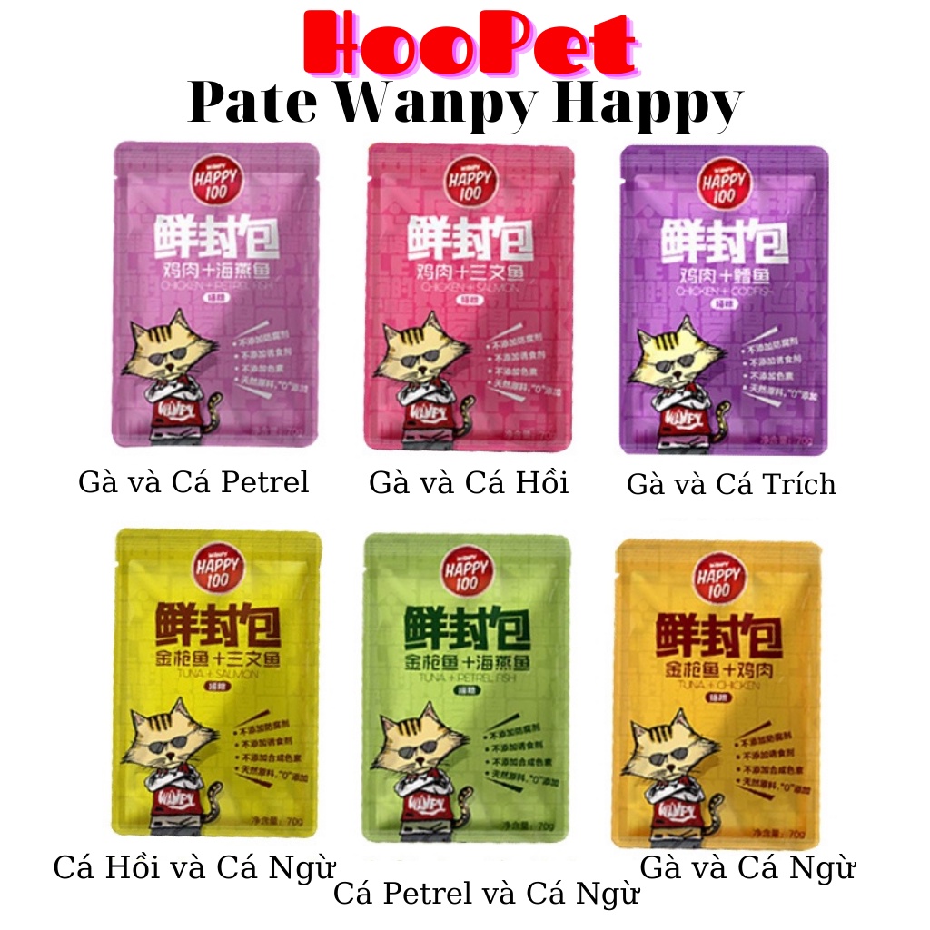 Pate Wanpy Happy 100 Cho Mèo Gói 70gr- Pate Cho Mèo Hương vị hấp dẫn