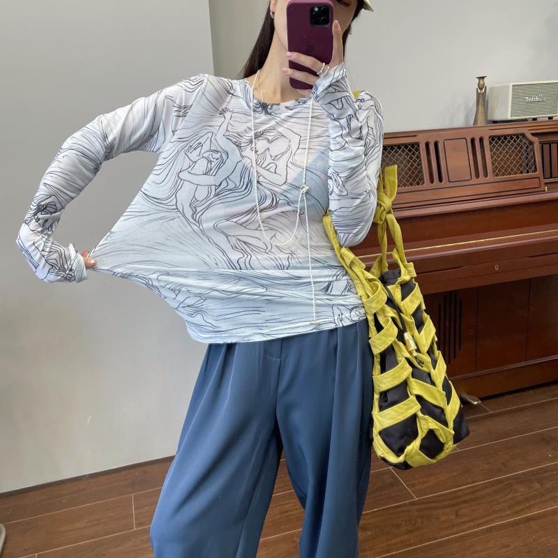 Áo thun lưới tay dài dáng ôm thời trang xuân hè 2023 cho phái nữ