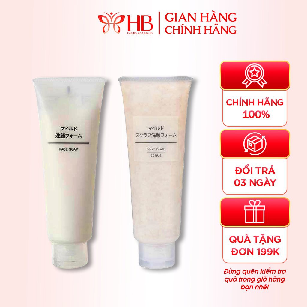 Sữa rửa mặt Muji Face Soap 120g Nhật Bản chính hãng có loại dưỡng ẩm dịu nhẹ và loại tẩy da chết, mẫu mới 100g