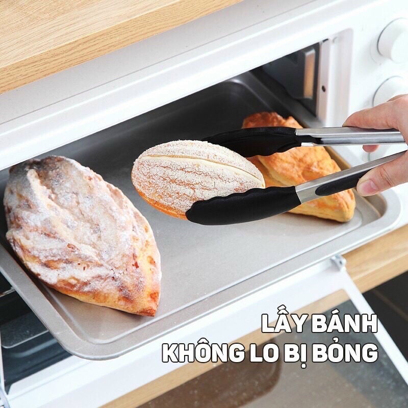 Kẹp gắp thức ăn chống dính bằng thép không gỉ đầu bọc silicon chống trơn trượt DC20