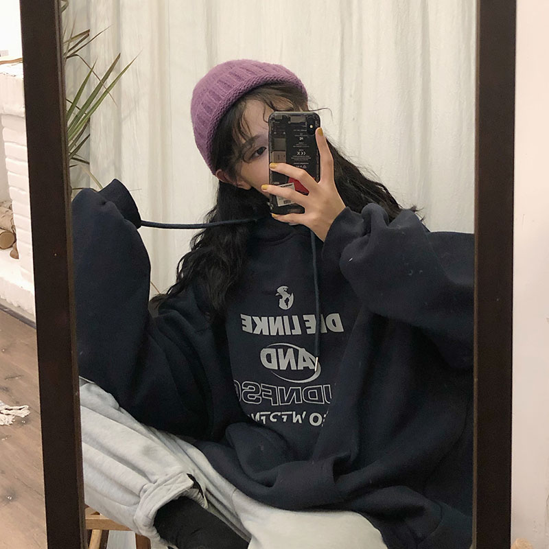 Áo hoodie tay dài dáng rộng thời trang Hàn Quốc