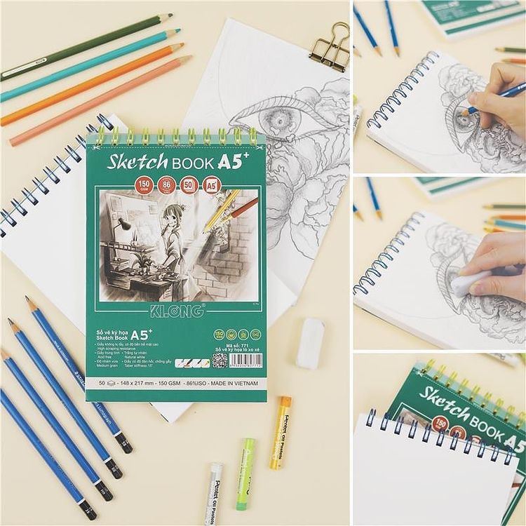 Sổ Sketch book A5 150gsm 50 tờ vẽ phác thảo vẽ chì ký hoạ