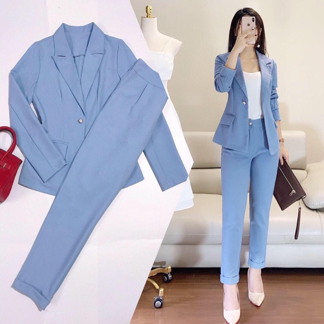 Set vest thiết kế Áo khoác& Quần dài màu xanh dương - size S/M