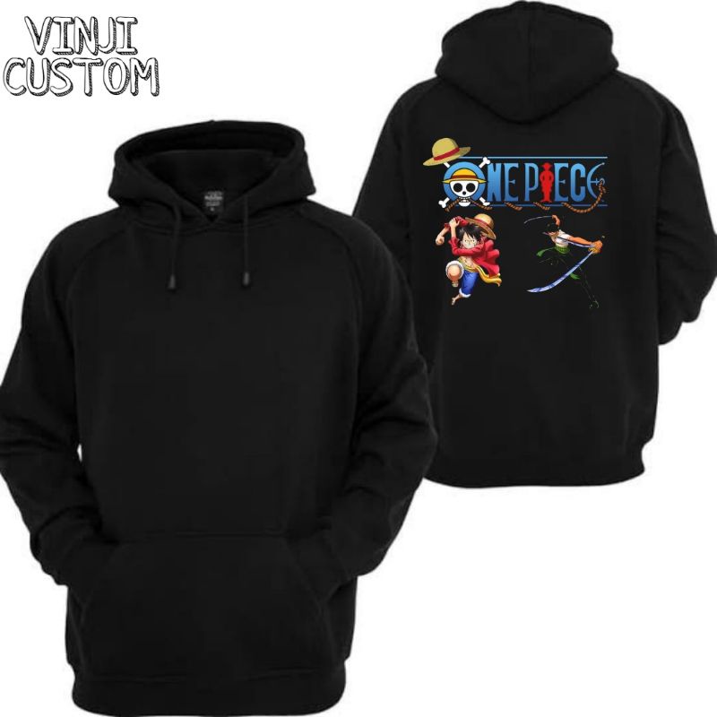 Áo Khoác Hoodie Bằng cotton Không Khóa Kéo In Hình ANIME ONE PIECE Màu Đen Cỡ Lớn Dành Cho Nam Nữ