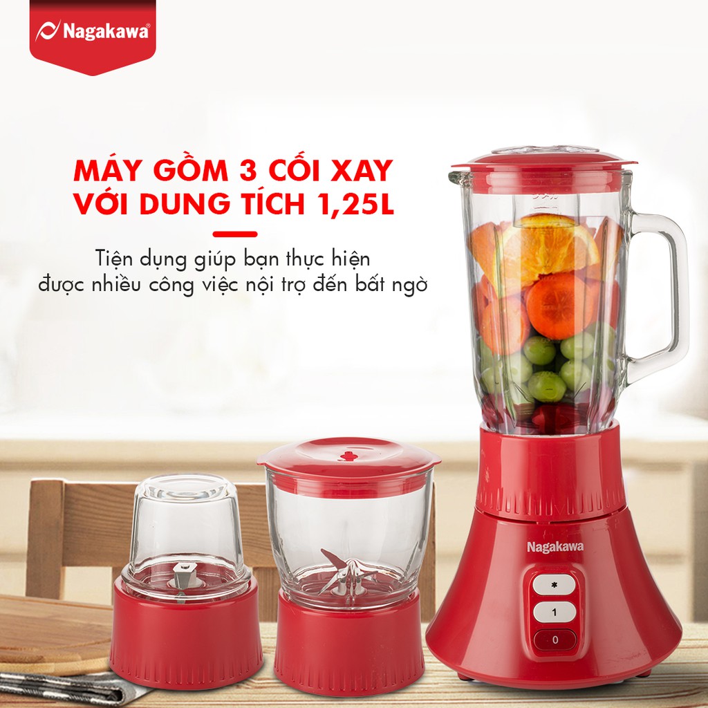 [Mã ELREHOT giảm 10% đơn 100K] Máy xay Nagakawa NAG0801 (350W - 1.25 Lít) - Hàng Chính Hãng