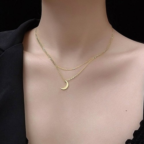 Dây Chuyền 2 Tầng Mặt Trăng Titan Ko Đen TT 3053