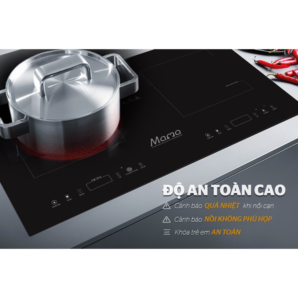 Combo Bếp đôi điện từ hồng ngoại Sunhouse MAMA MMB9100VN + Máy hút mùi kính cong Sunhouse MAMA MM6707-70