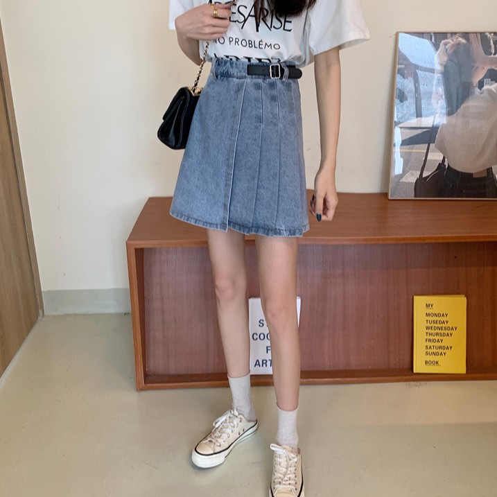 Chân Váy Jean Xiaozhainv Dáng Chữ A Lưng Cao Xếp Ly Phong Cách Hàn Quốc | BigBuy360 - bigbuy360.vn
