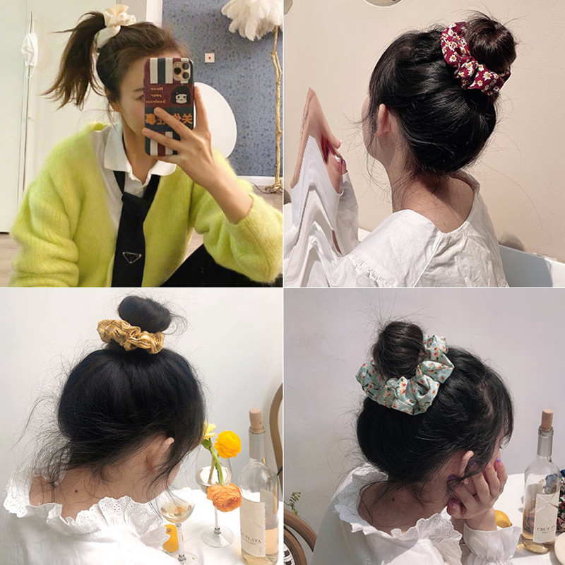 Bộ dây buộc tóc họa tiết sọc caro phong cách Hàn Quốc dễ thương thời trang dành cho nữ với nhiều loại tùy chọn