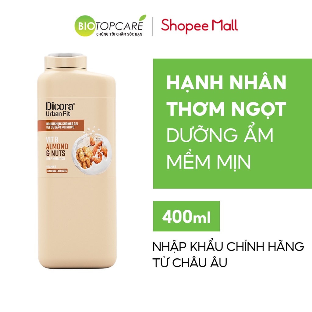 Sữa tắm dưỡng da Dicora Urban Fit Almonds &amp; Nuts Vitamin B 400ml - BioTopcare Official