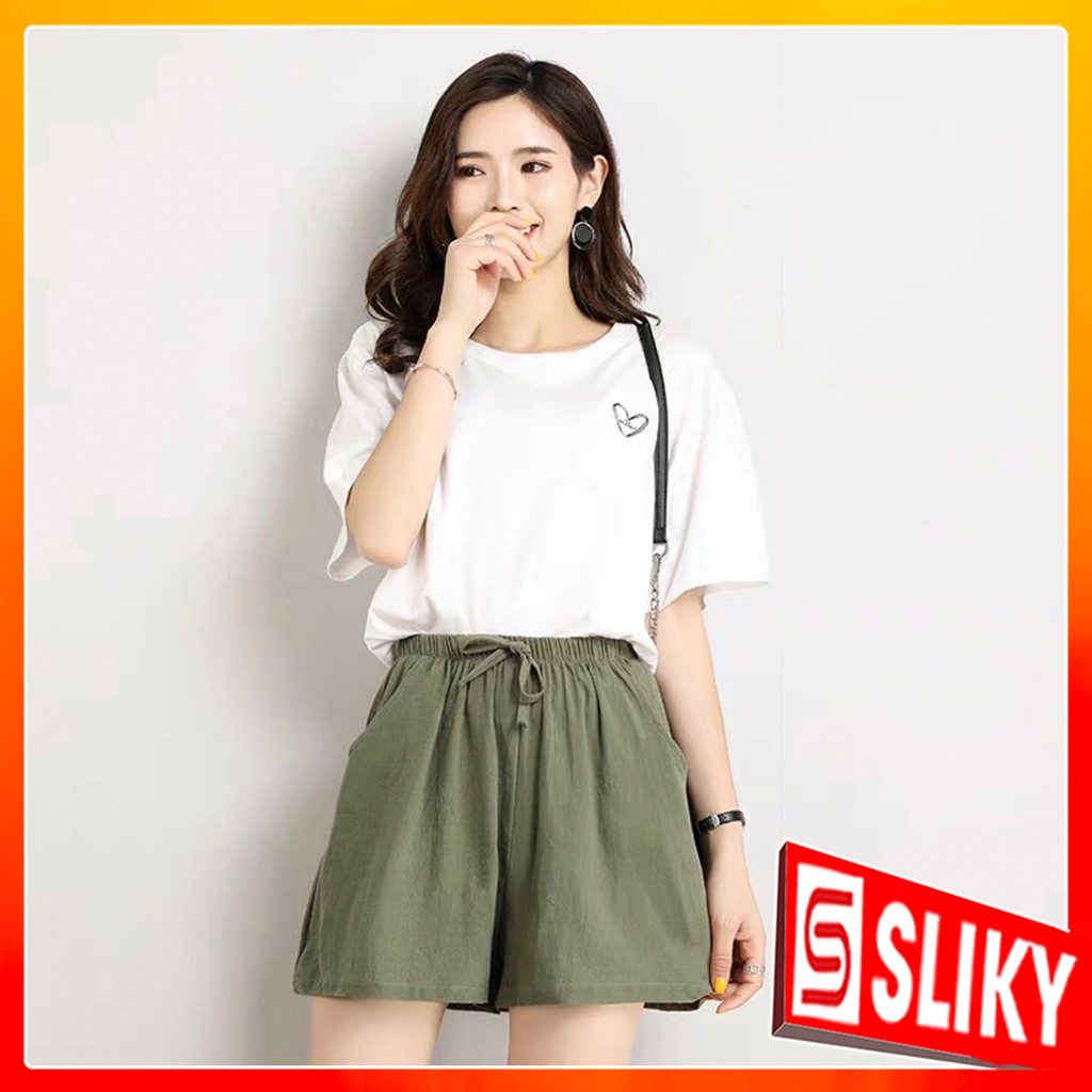 Quần shorts nữ đẹp ống rộng cạp chun chất đũi - SD01 | BigBuy360 - bigbuy360.vn