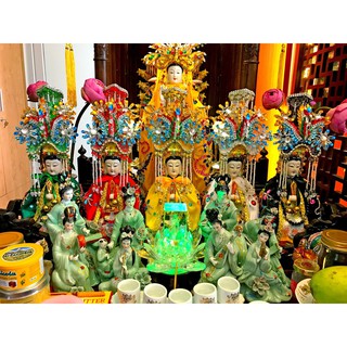 Bộ 5 Mão Bà Ngũ Hành Nương Nương - màu ngũ sắc - Size tượng 3 Tất (Ni 18cm)