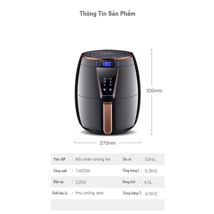 NỒI CHIÊN KHÔNG DẦU ĐIỆN TỬ PANANSONIC - DUNG TÍCH 4.5L - Bảo hành 12 tháng - Air Fryer