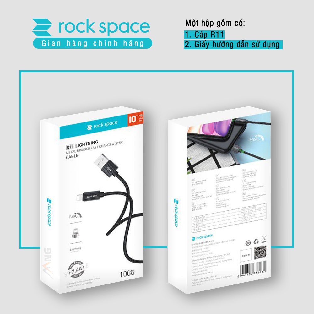 Dây cáp sạc IPhone Rockspace R11 chuẩn sạc nhanh dây dù hàng bảo hành 1 năm 1 đổi 1