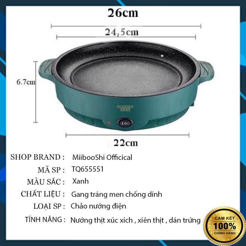 Bếp Nướng Điện Đa Năng ELECTRIC 26cm, Chảo Nướng Mini Vân Đá Siêu Chống Dính, Nồi Nướng Thịt BBQ - Bảo hành 6 Tháng