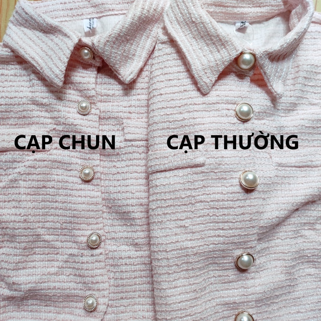 Set áo váy dạ tweed màu hồng cạp chun có ảnh thật AC010