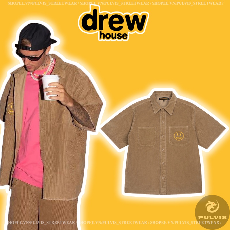 - Áo sơ mi Justin Bieber DREW HOUSE SS CORDUROY SHIRT Brown, Áo sơ mi drew chất nhung tăm