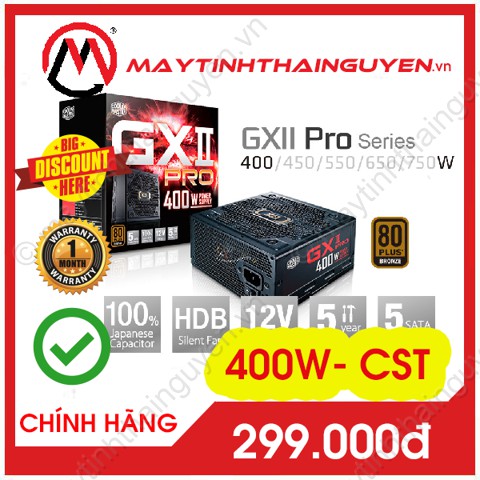 Nguồn máy tính công suất thực Cooler Master GX II PRO 400W - có chân 6 pin VGA (Qua sử dụng)