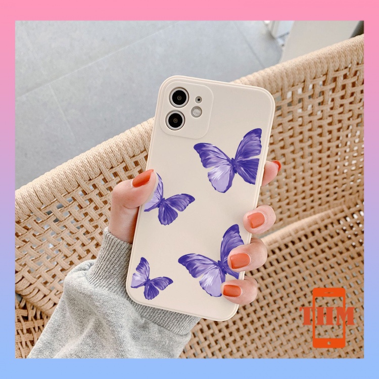 Ốp Điện Thoại Cạnh Vuông Họa Tiết Bướm Tím Cho iphone 6/6plus/6s/6splus/7/7plus/8/8plus/x/xr/xs/11/12/13/pro/max/plus/promax-3069