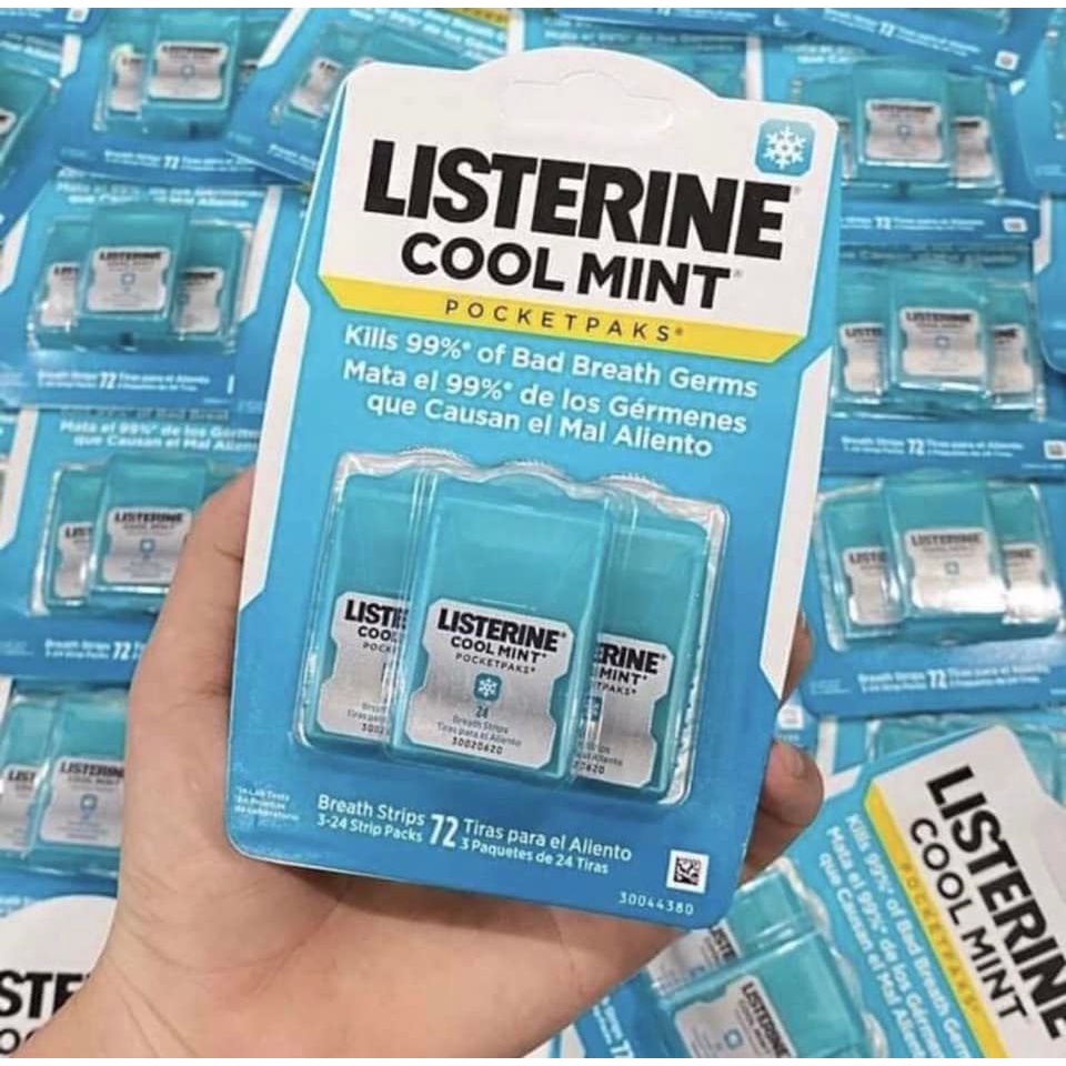 Phim Ngậm Listerine Cool Mint Thơm Miệng Diệt Khuẩn (24 miếng x 3 Hộp)