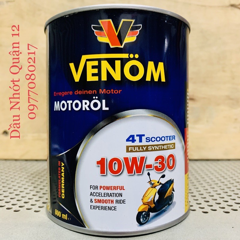 Nhớt Tổng Hợp Xe Tay Ga VENOM 4T SCOOTER 10W-30 Fully Synthetic API SN Jaso MB 800ML - Made in UAE Công Nghệ Đức