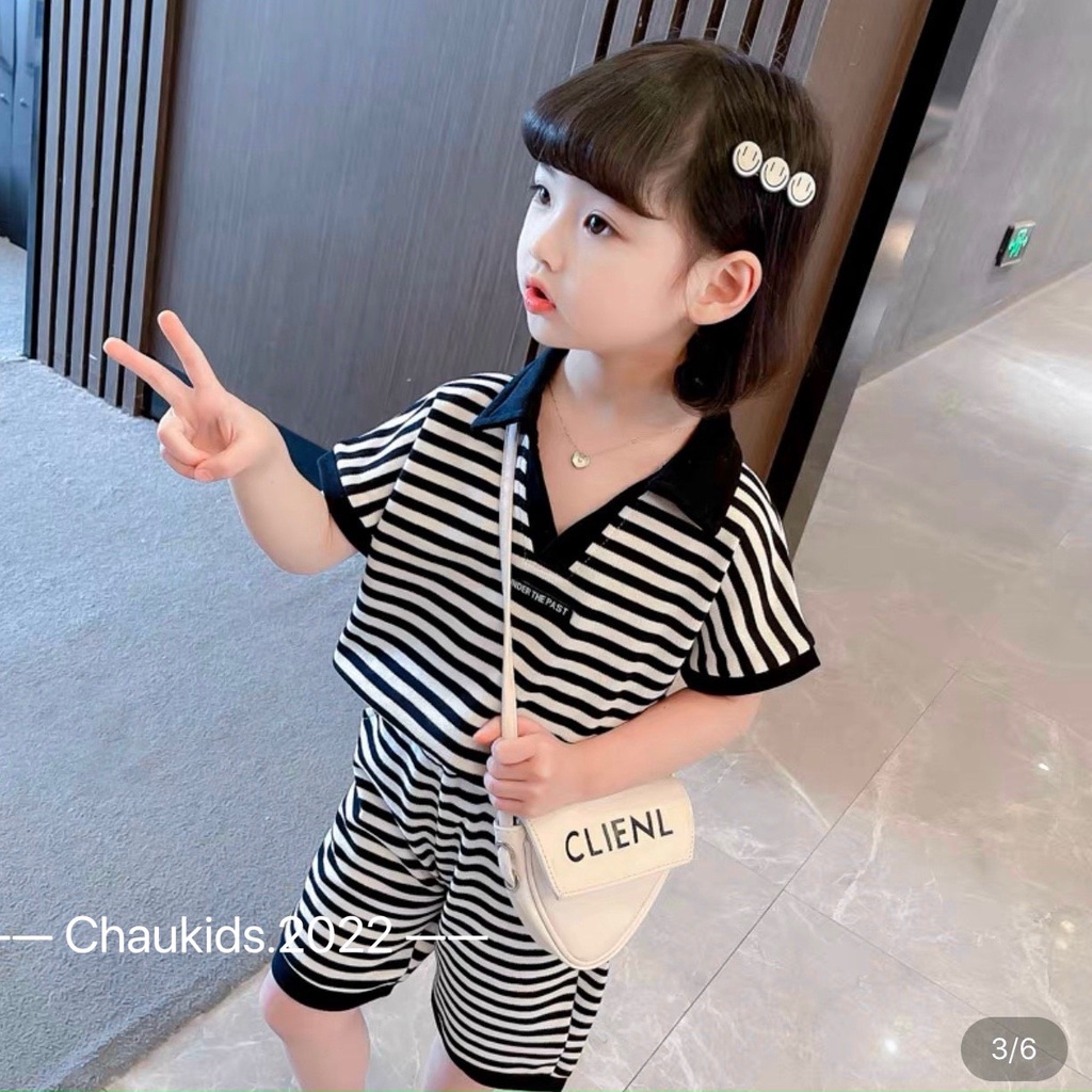 Bộ cộc tay polo kẻ tay hến chất cotton thun cho bé (V794)