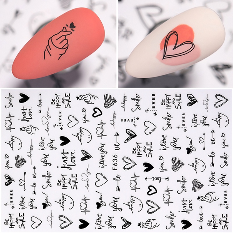 1 Tờ Miếng Dán Móng Tay Trang Trí Nghệ Thuật Họa Tiết Hoa Lá Đen Phong Cách Ngẫu Nhiên