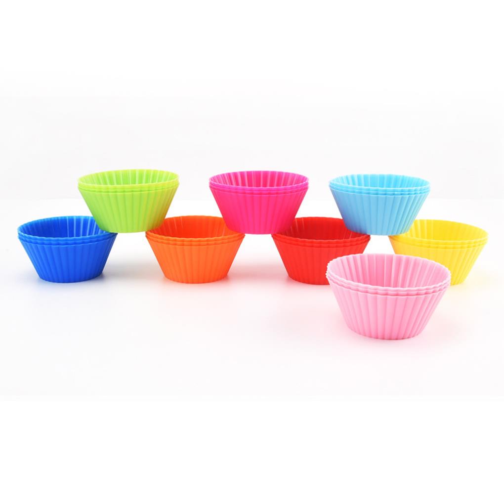 [Voll]24 Pieces Baking Cups Silicone Reusable Cupcake Muffin Liners Multicolor Non-stick Molds Set Mould Bakeware