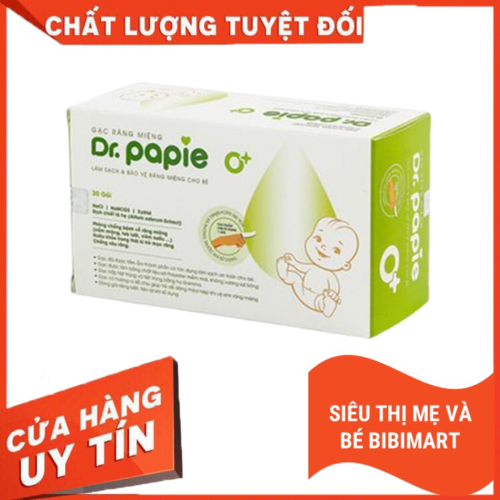 Gạc rơ lưỡi Dr Papie (30 gói/hộp), giúp vệ sinh hàng ngày làm sạch lưỡi, nướu, răng, miệng cho bé.