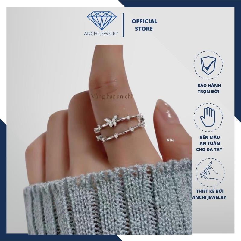 Nhẫn hình cánh bướm hồ điệp đính đá, chuẩn bạc 925 cao cấp - Anchi jewelry