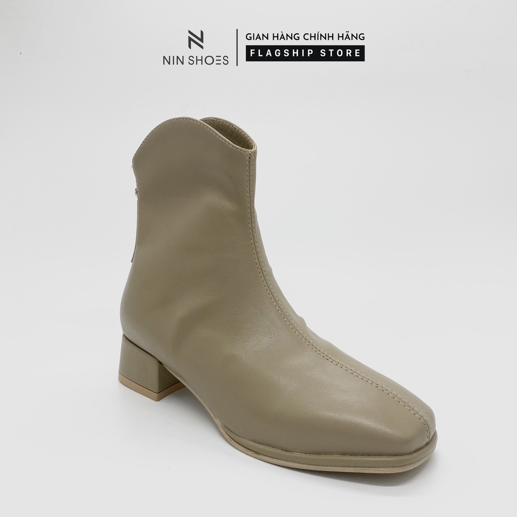 Giày Boot nữ 2p cổ khoét kéo khóa sau da si Ninshoes | BigBuy360 - bigbuy360.vn