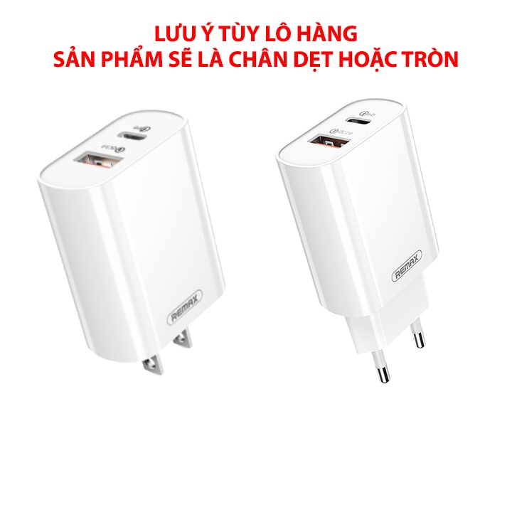Bộ cốc sạc nhanh Remax RP-U68 2 cổng USB tích hợp QC 3.0 và PD 20W kèm cáp sạc nhanh Type C to