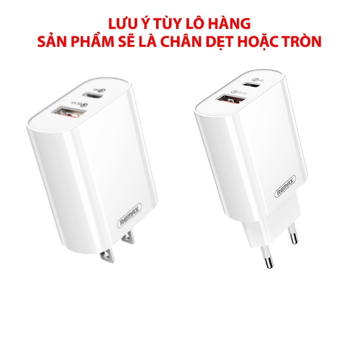 [Mã BMLT35 giảm đến 35K] Bộ cốc sạc nhanh Remax RP-U68 2 cổng USB tích hợp QC 3.0 và PD 20W kèm cáp sạc nhanh Type C to