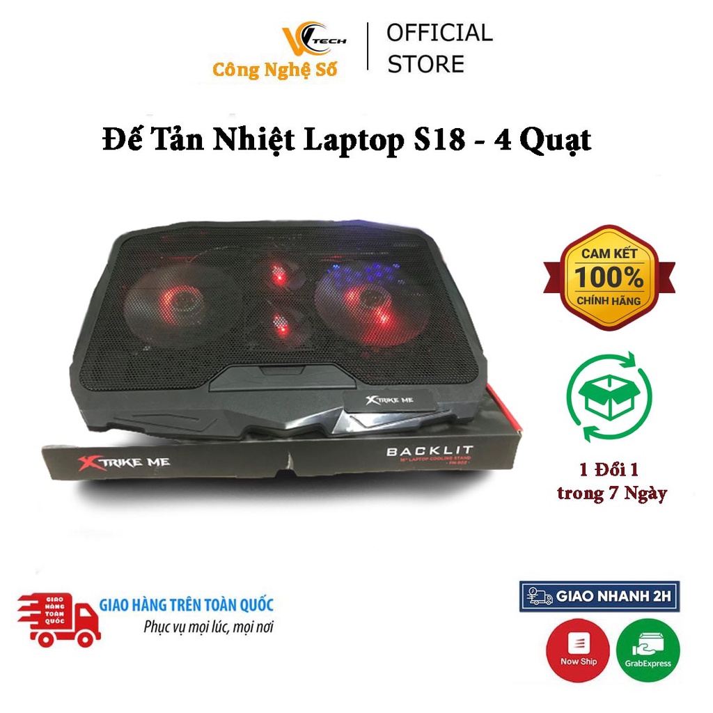 Đế Tản Nhiệt Laptop S18,Với 4 quạt Led SIÊU MÁT-SIÊU ĐẸP-Dùng cho LAPTOP từ 12"-17 inch - CAM KẾT VỀ CHẤT LƯỢNG 100%