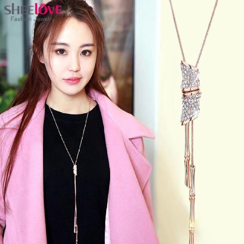 Dây chuyền nữ dáng dài kiểu ống tre rơi đính hạt siêu lung linh phụ kiện thời trang độc đáo Giá sỉ HKN-MYL769