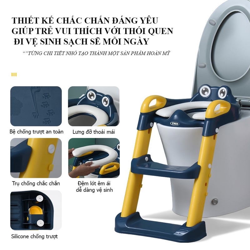 Bô Vệ Sinh Cho Bé Có Thang Và Đệm Lót, Nắp Thu Nhỏ Bồn Cầu Cho Bé