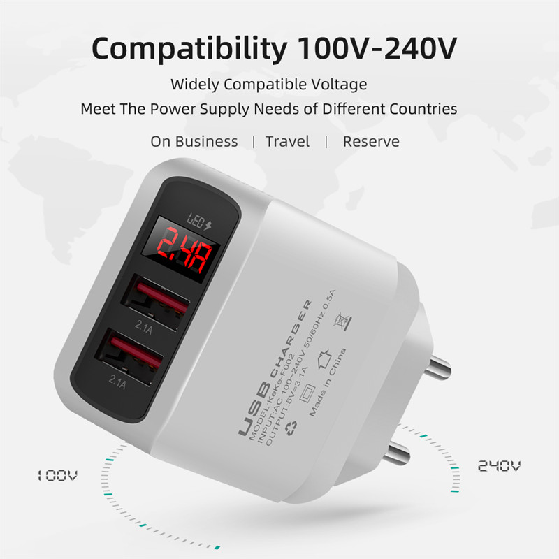 Chấu Sạc Nhanh KAXOE Có Đèn LED 2 Cổng USB 3.0 Dòng Điện 2.1A