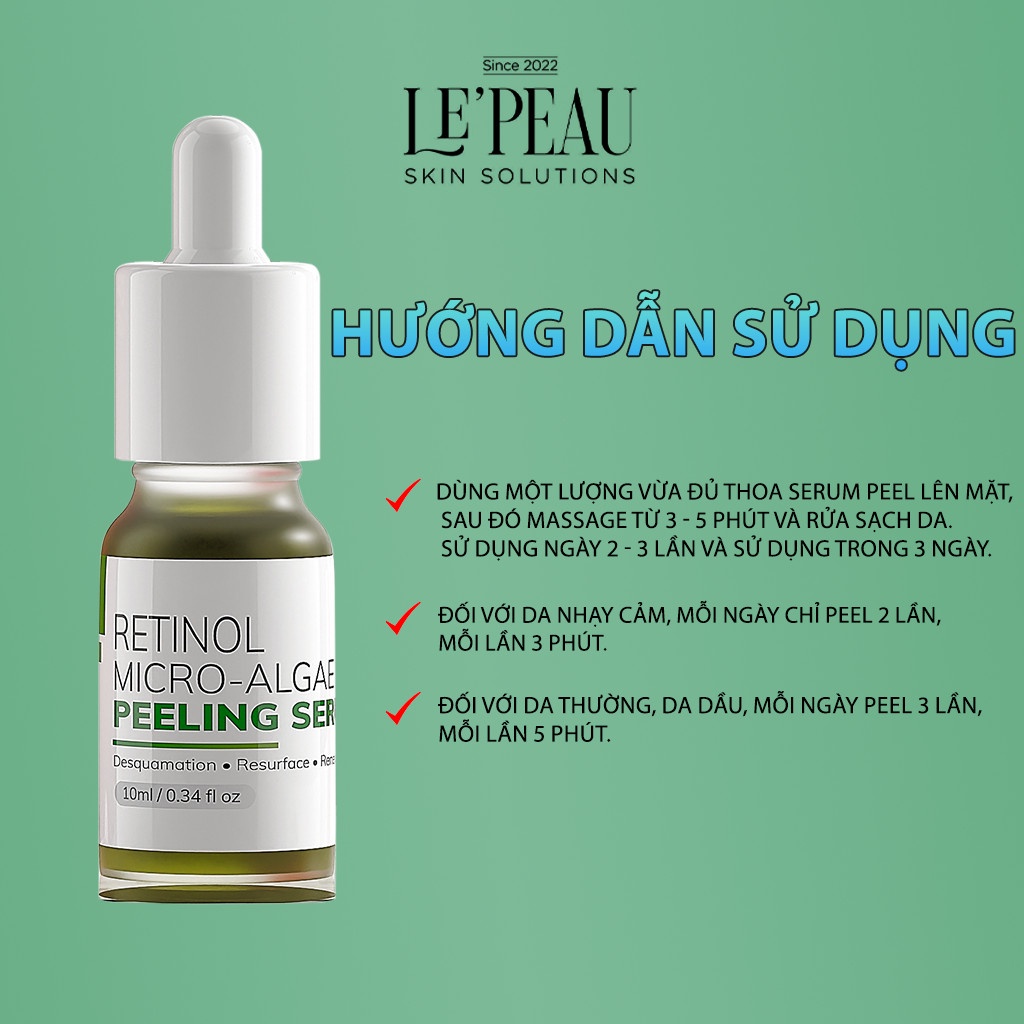 Peel Da Retinol Vi Tảo LE PEAU 10ml, Tinh Chất Tái Tạo Da Sinh Học Căng Bóng Chính Hãng, Tặng Kèm Serum B5 Phục Hồi