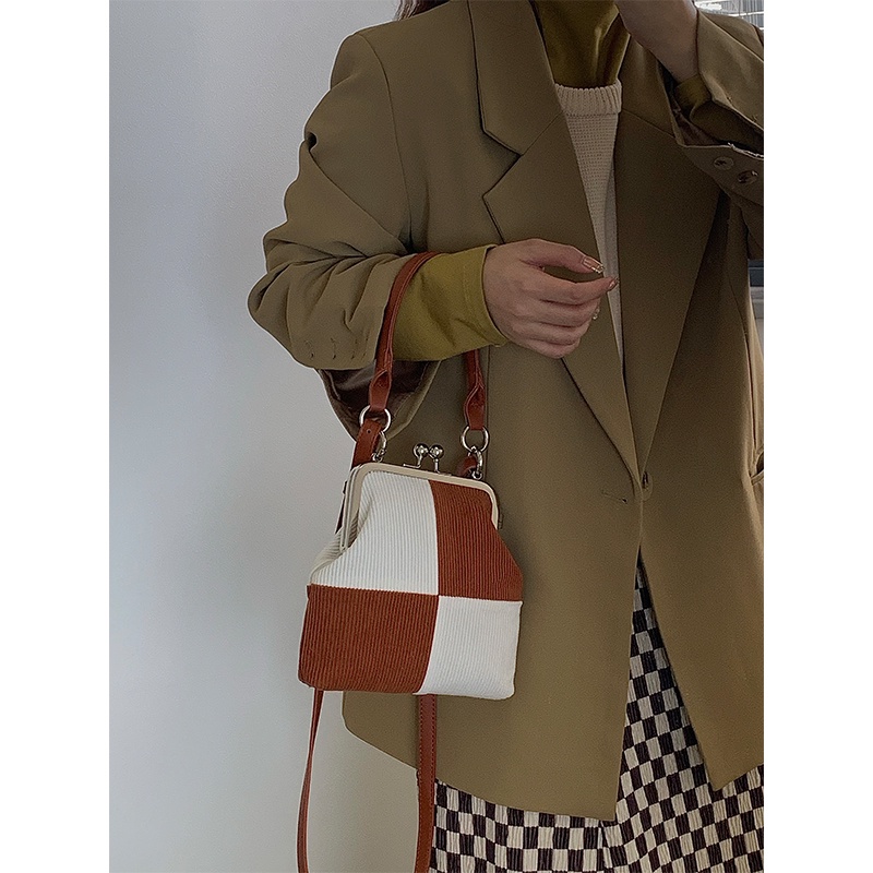 Màu Sắc Túi Đeo Chéo Vải Nhung Kẻ Sọc Phong Cách retro Gylb317