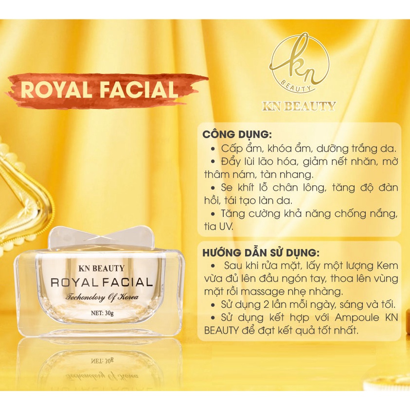 Bộ 3 sản phẩm Royal KN Beauty: Sữa rửa mặt 100g +tinh chất dưỡng 30ml+ kem dưỡng 30g( tặng mặt nạ +gel rửa tay )