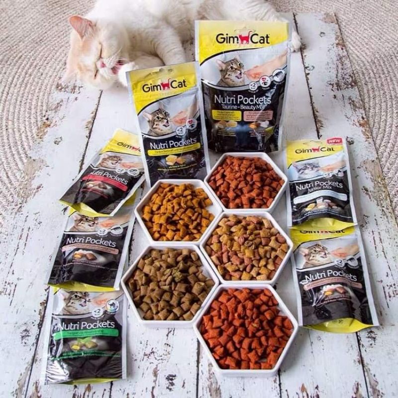 Gimcat Nutri Pockets - Bánh thưởng (snack) có nhân cho mèo - Bánh quy giòn có nhân cho mèo thơm ngon hấp dẫn