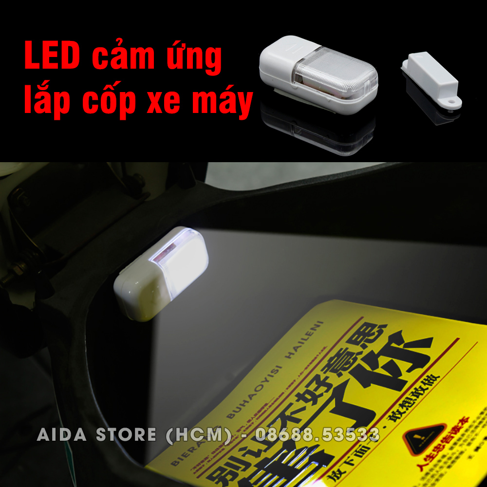 Đèn LED cảm ứng tự động bật tắt lắp cốp xe máy, hộc ô tô, tủ quần áo, đa dụng