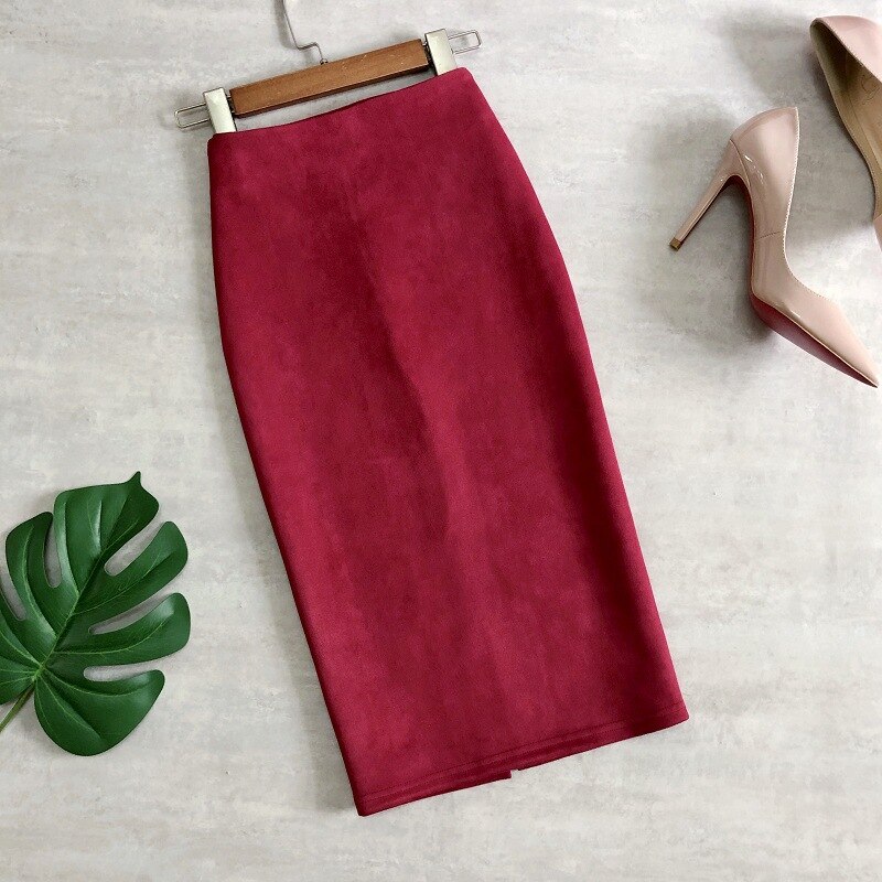 Chân Váy Bút Chì Bằng Da Lộn Màu Trơn Thời Trang Công Sở