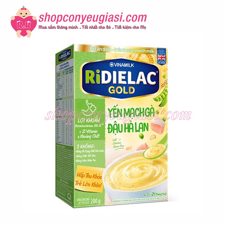 Bột Ăn Dặm RiDielac Gold Yến Mạch Gà Đậu Hà Lan - Hộp Giấy 200g - Date 09/2020