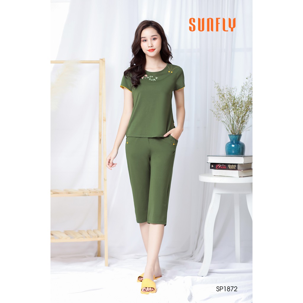 Đồ bộ mặc nhà cotton áo cộc, quần ngố SUNFLY SP1872